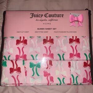 NEW Juicy Couture Coquette Holiday Bows Queen Sheet Set NWT
